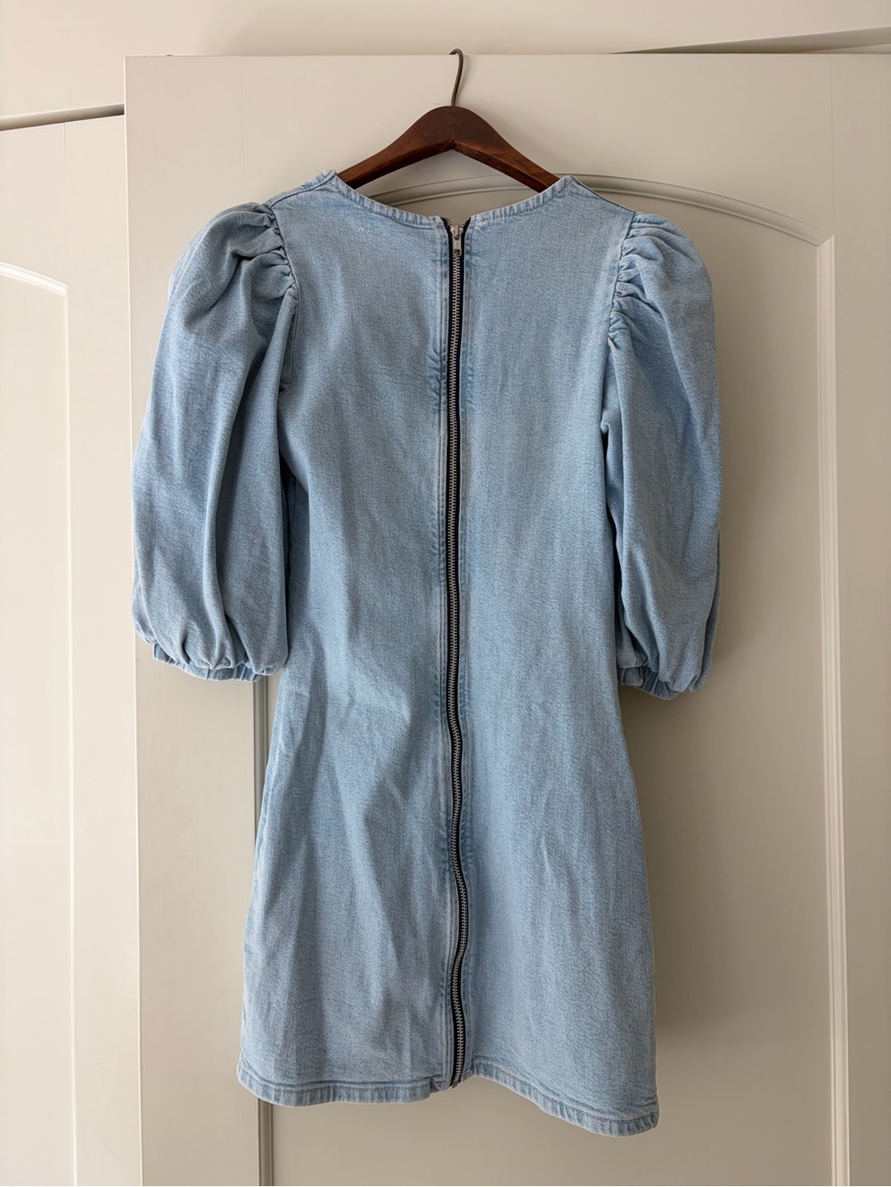 Zara Light Blue Puff Sleeve Mini Denim Dress - Picture 2 of 2